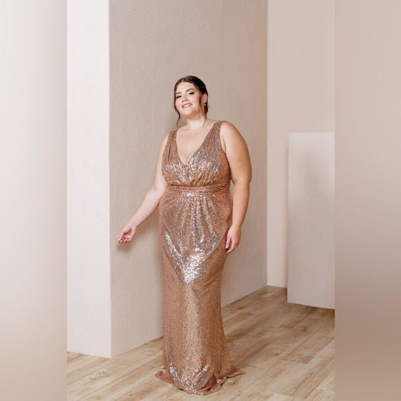 Revelry Bijou Rose Gold Sequins Dress Size 20 C30 - Picture 2 of 12